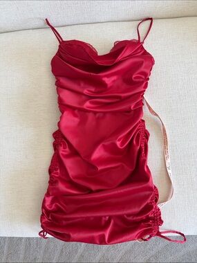 Oh Polly Red Satin Ruched Mini Dress